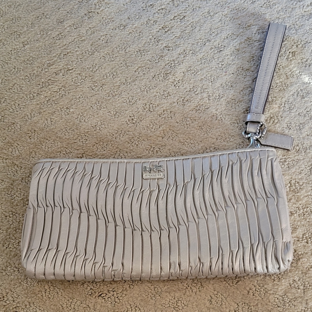 Coach metallic light cream silver evening clutch